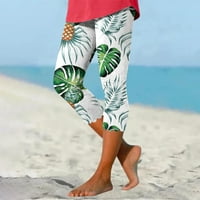 Žene plus veličine Ženski ljetni casual elastični struk ispisane ošiljene plažne hlače zelene boje