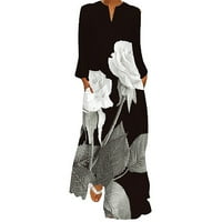 Ljetne haljine za žene Seksi digitalna tiskana dugačka haljina V-izrez sa džepovima Dugim rukavama Žene
