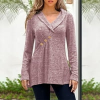 Pejock Plus Veličina Žene Ležerne prilike sa dugim rukavima Henley V izrez Loop FIT Tunički bluza Vreći na velikim pletenim kašmirskim džemper-košulja na dnu Pink 5xl