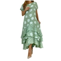 Haljine za žene Ljeto udobne kratkih rukava okrugli dekolte ženski a-line cvjetni ruff party zelena haljina l