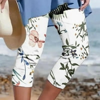 HFYIHGF Plaža Capri za žene Ležerne ljetne elastične struke Yoga Capri-a Boho cvjetni print lagana aktivna rastezanje Slim obrezane hlače