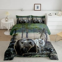 Medvjed puni komfor za muškarce Odrasli vuk Komforter crno bijele šume Životinje Duvet ubaci smeđe divljine