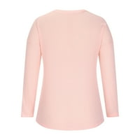 Ženske rebraste pletene vrhove udobnih mekih majica s dugim rukavima pulover pulover V V izrez Redovna fit majica ružičasta s