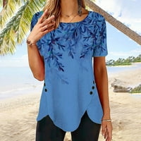 Ženski vrhovi Ženska modna tiskana gumba za labavu majicu Bluza Okrugli vrat Ležerne prilike kratkih