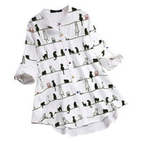 Prevelike majice za žene kratki rukav bluze Regularne fit T majice Pulover tees vrhovi mačka tiskani