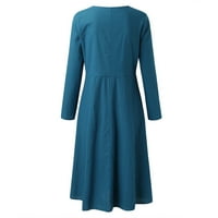 PHONESOAP ženska pamučna posteljina haljina dugih rukava duge haljine s džepovima plavi xxl