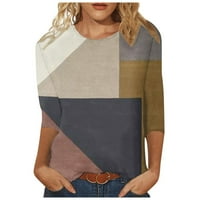 Košulje za žene Grafičke tee Y2K geometrijski print sa vratom s posadom s dugim rukavima Khaki XL