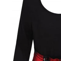 Tking Fashion Fashion Women Casual O-izrez kratki rukav čipka Tartan Plaid Print Asimetrična mini haljina crvena s