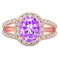 2.78ct ovalni rez ljubičasti prirodni ametist 14k ružičasti ružin zlato graviranje izjava bridalna godišnjica Angažman vjenčanje halo prstena veličine 7