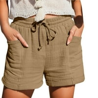 Žene Ležerne prilike pamučne kratke hlače pune boje širine nogu Comfy Stretch elastični struk kratke hlače Ljeto s džepovima