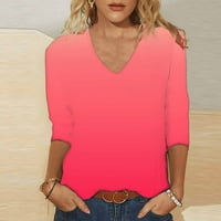 Ženska modna haljina košulja ženske tiskanje Timeson Bluze za ženske rukavice V-izrez duge tuničke vrhove tunike za žene za žene Hot Pink XXL