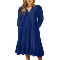 Sanviglor Women Line haljina Čvrsta boja Maxi haljine dugih rukava casual party blue m