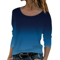 Lroplie ženska majica okrugli izrez dugih rukava izlaska vrhova za žene pulover gradijent modne posade izrez T majica plava m