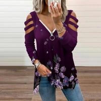 Ženski ugodan pamuk plus veličina cvjetni vrh i bluzi zatvarač u obliku rukava s rukavima šuplje rukave