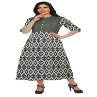 Moomaya tiskani kratki rukav dugi kurti a-line tunike haljine indijski vrh za žene