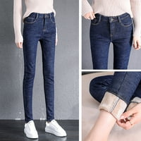 Ženska moda Soild Plish Jeans High Squik zadebljani uska zglobne duksere Tople casual pantalone bež