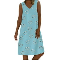 Ženski ljetni bez rukava V izrez Vrat sa labavim Flowy Scood Print Casual Mini sandress, haljina za žene za žene