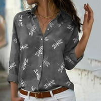 Prevelika dukserija za ženske modne rupne ovratnike s dugim rukavima okruglo dugme za obruče casual elastične udobne bluze