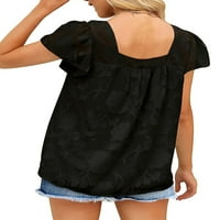 Eyicmarn ženska majica, kvadratni vrat kratki rukav vrhovi jacquard labavi ljetni vrhovi za casual svakodnevno
