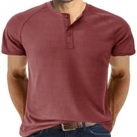 Muški ljetni vrhovi Henley ovratnik majica s majicom down t mahune casual bluza jogger osnovni tee hrđu crveni s