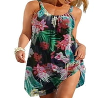 Luxplum dame Ljeto plaže Sundress cvjetni ispis kratki mini haljine bez rukava klizačka haljina A-line