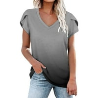 Tosmy ženske majice za žene uzročno gradijentni tisak V izrez Top majica Petal rukavi na otvorenom modni