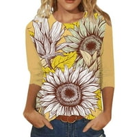 Ženski vrhovi modni suncokret za print rukave s rukavima Okrugli vrat Labavi majica Comfy soft bluzu