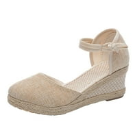 Zuwimk ženske sandale, ženske ravne sandale sklizne na ljetnim gladijatorima otvorenim pletenim pletenim cipelama za zidanje bež