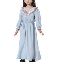 Muslimanska haljina za djevojku s dugim rukavima V-izrez muslimanske duge boje blok sive 10- godine