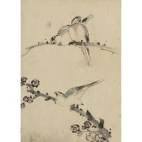 Katsushika Hokusai Black Moderni uokvireni muzejski umjetnički print pod nazivom - Tri ptice su se spuštale