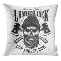 Vintage Hipster Lumberjack Emblem sa prekriženim osi iza lubanje u jastučići jastučići od bebe i brkovima