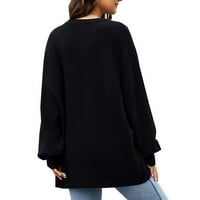 Ženski džemperi Ležerni džemper okrugli izrez dugih rukava, pulover u boji crne boje