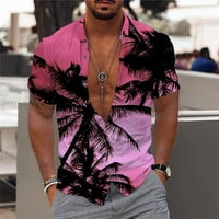 Caveitl vrhovi za muškarce, muškarci modni casual tipke Hawaii ispis ispisa s kratkim rukavom majica za bluzu vruće ružičaste