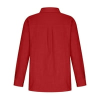 Lovskoo majice s dugim rukavima za žene posteljina majica s majicama pune boje V izrez labava bluza casual radne tunike na vrhu džepa crveno