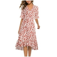 Ženska ljetna haljina cvjetna haljina za ispis V Vrat boemska haljina Swing Flowy Line haljina ruffle rukave midi haljine