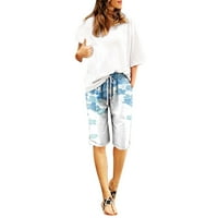 Teretne hlače Žene Visoki struk cvjetni print ljeti Visoki stisak otisaka plus veličine kratke hlače