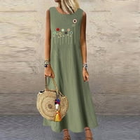 Finelylove sunčane haljine Aktivna haljina A-line dugih rukava od tiskane bez rukava zelena XL
