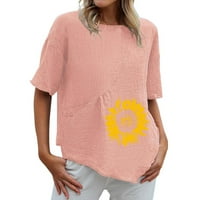 FVWitlyh teške majice ženske ljetne casual tunike kratkih rukava na vrhu ruffle gumba labave bluze majice