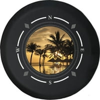 Kompas rezervnih guma Kompas Tropsko zalazak sunca palma Tiki kolibe Sandy Beach Coul Coul Coul pogodni za SUV dodatnu opremu Prikolica RV pribor i mnoga vozila