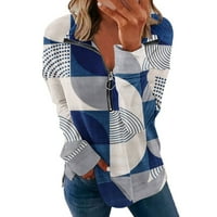 Ležerni vrhovi za žensku modnu ispis rever pola patentnih zatvarača Loose dukserice fit pulover vrhove majica s dugim rukavima