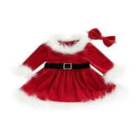 CODUOP TODDLER Djevojke za djecu Božićna haljina dugih rukava plišana patchwork haljina s pojasom i