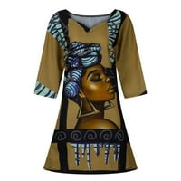 Rutainlusire Womens Haljine za čišćenje Žene Modni afrički vintage Print Srednji rukav V izrez Casual Mini haljina