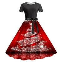 Sparkly haljina za žene božićna modna sjajna Xmas stablo ispis tunika crewneck kratka rukava midi haljina sa prapnim