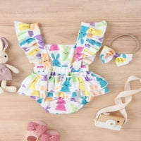 Lieramram Baby Girls Romper Set, mjeseci ljetna odjeća zec printa rub bez rukava patchwork kombinezon