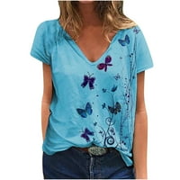 Vintage leptir majica za žene labave bluza s vratnim kratkim tinejdžerskim djevojkama kratkim rukavima