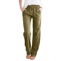 Baccoc i ravne čvrste elastične hlače duge posteljine za vuču ženske struke pamučne casual pantalone gaćice za žene široke pantalone za noge za žene bronza
