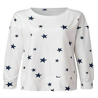 Neilla Ženska majica Dugi rukav Tee Crew Crt Majica Dame Basic Tunic Bluze Stars Print Pulover White