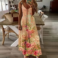 Floral Maxi haljine za žene bez leđa špageta s kratkim maxi haljinom bez rukava bez rukava Ležerna haljina