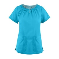 Ženske vrhove bluza od pune kratkih rukava na radnoj odjeći dame moda V-izrez ljeto nebo plavo xl