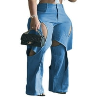 Paille dame pantalone visoke struk pantske boje pune boje teretni hlače Baggy radna dna plava 2xl